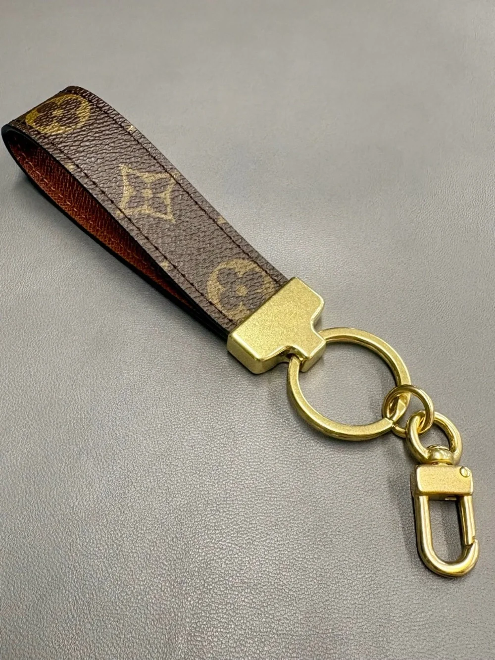 LV Canvas, Leather, Brass Keychain